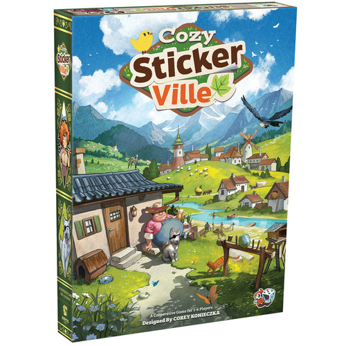 Front of the game box featuring a hillside village