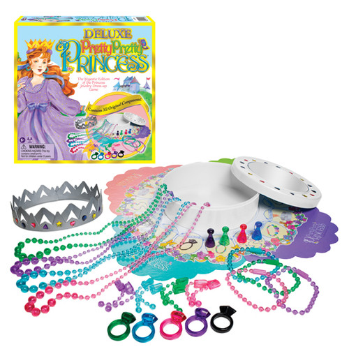 front of game box with jewelry pieces and container with mirror