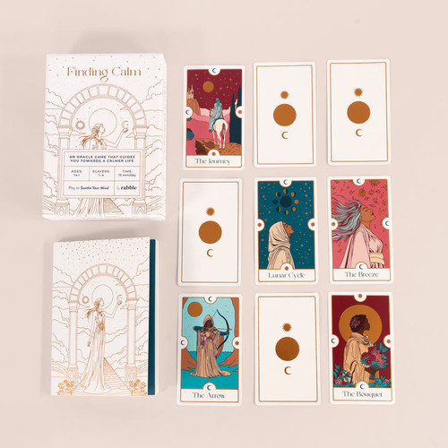 the game components laid out featuring cards, booklet and box