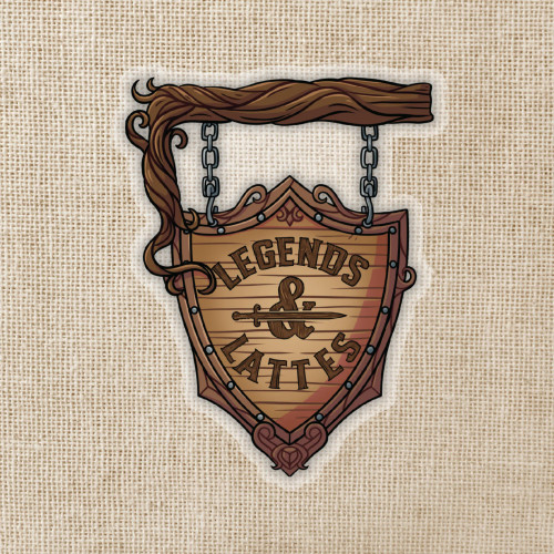 Sticker depicting a hanging wood tavern-style sign