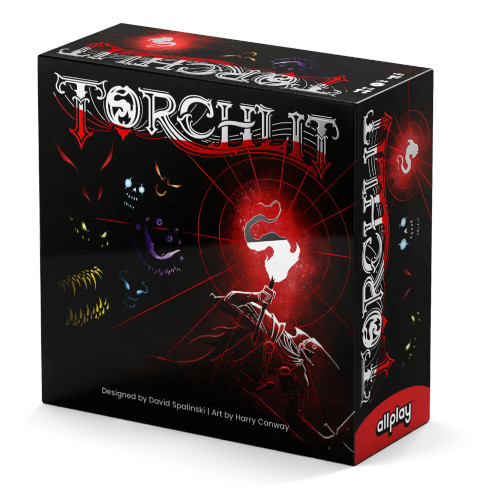 front of black box with red torch light