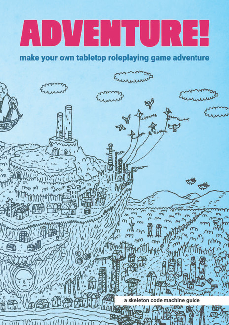 Book cover, featuring a line drawing of a fantasy town on a blue background