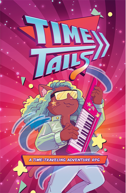 Book cover, depicting a cat with long blue hair and an electric guitar