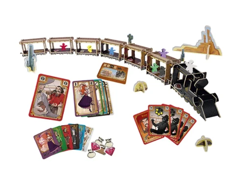 Game setup, including 3D train and player cards