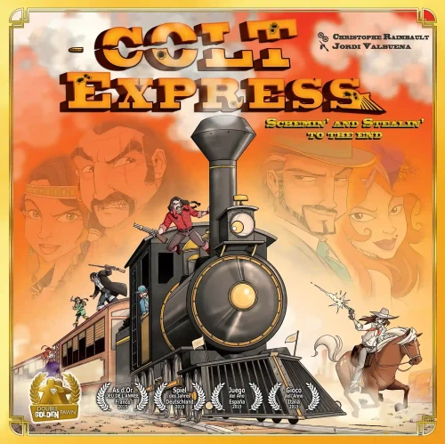 Game cover art depicting thieves robbing a train