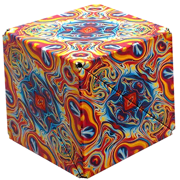 red and blue swirls on a cube