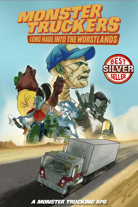 Book cover, depicting classic horror monsters in retro trucker clothing