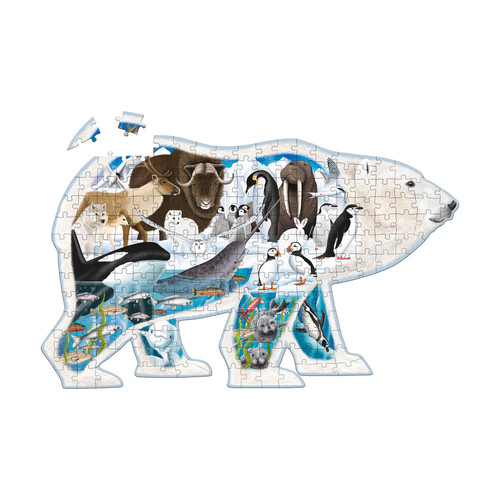outline of a polar bear with other artic animals