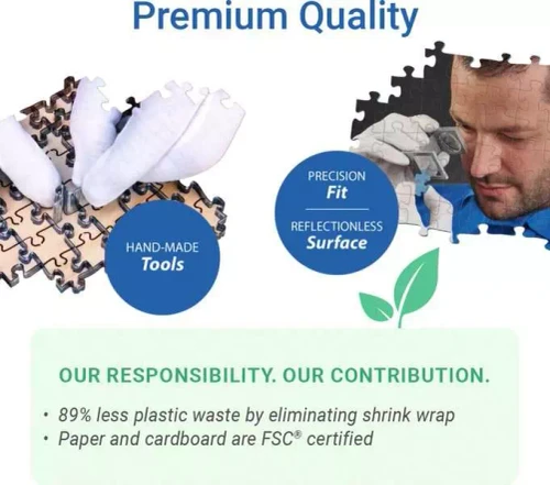 Hand-made tools.  Precision fit.  Reflectionless surface.  Our responsibility.  Our contribution.  89% less plastic waste by eliminating shrink wrap.  Paper and cardboard are FSC certified.