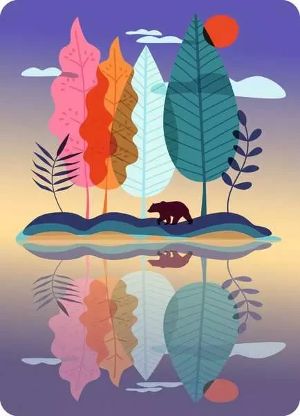 Puzzle image, art depicting a small stand of trees on an island