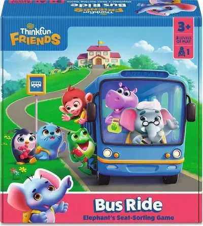 Game box with art depicting animal friends getting on the bus