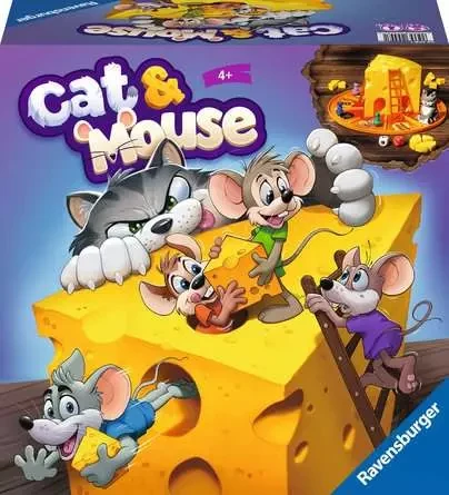 Game box with cover art depicting mice running from a cat on a block of cheese