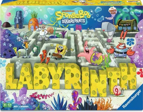 Game box with art depicting an underwater maze and characters from Spongebob Squarepants