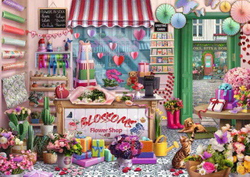Puzzle image, depicting the interior of a flower shop
