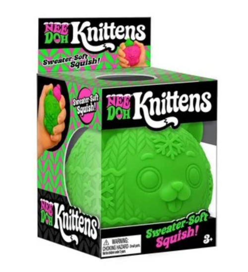 One green Knittens toy in a window box