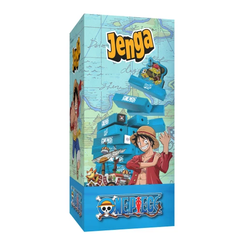 Game box depicting Luffy and a toppling blue Jenga tower