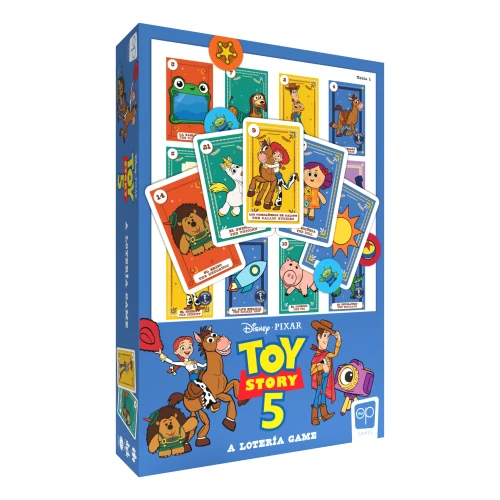 Game box depicting cards with Toy Story characters on them