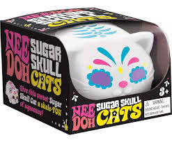 One NeeDoh Sugar Skull Cat toy in a black package.