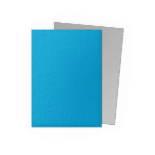 Both sides of the sleeve shown, one blue, one silver