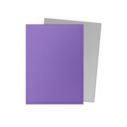 Both sides of the sleeve shown, one purple, one silver