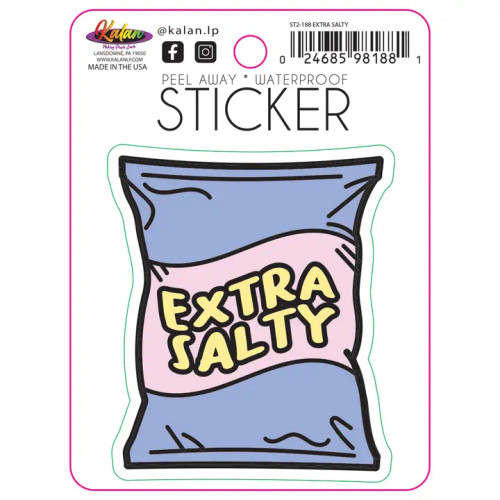 Sticker image, depicting a chip bag labeled Extra Salty