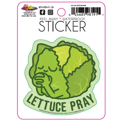 Sticker image, depicting a head of lettuce folding its hands