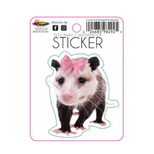 Sticker image, depicting a possum with a pink bow on its head