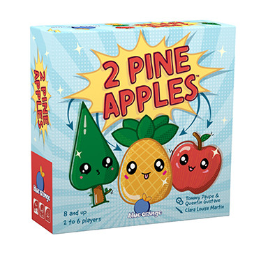 small light blue box with green, pineapple and apple with cute faces