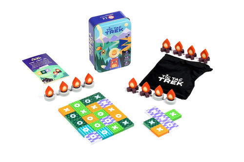 Game components including tiles, campfire tokens and cloth bag