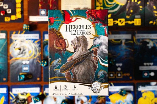 Game box, depicting a man with a club and a pelt for a cloak