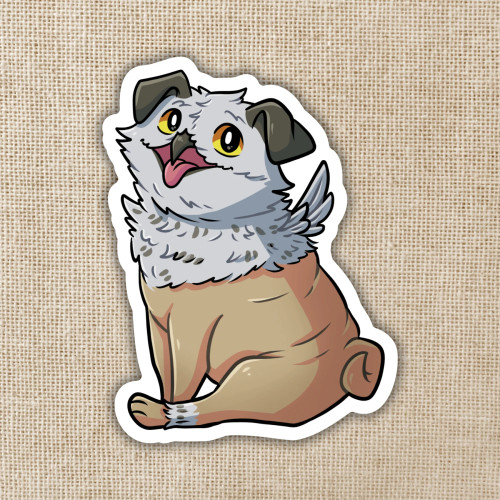 Sticker depicting a cute part-dog, part-bird creature