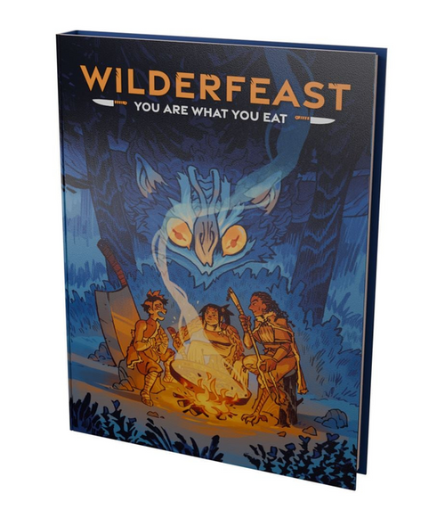 Book cover, depicting characters gathered around a fire as an enormous creature looks down on them from above