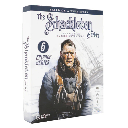 Game box, featuring a man in a coat and a shipwreck