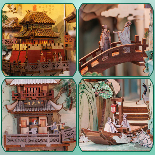 Four close up views of the interior scenes