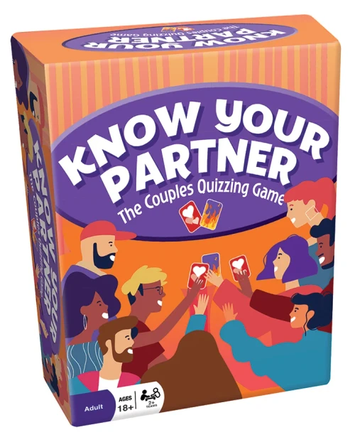 Game box depicting a group of people holding up answer cards