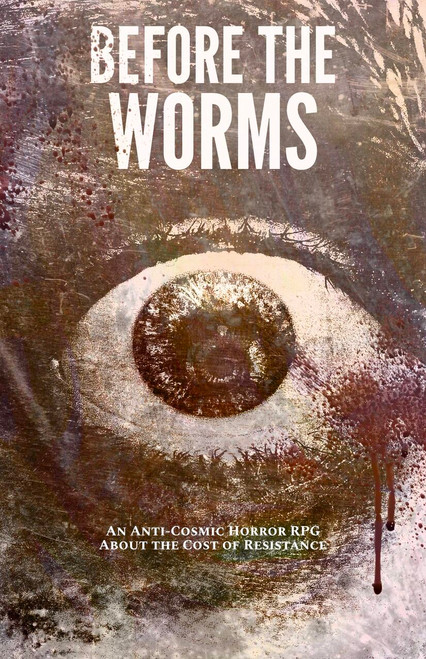 Book cover, depicting a closeup eye with blood dripping at its edges