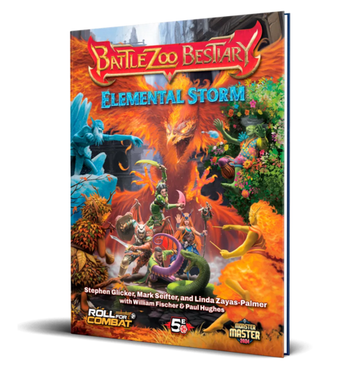 Book cover, depicting a battle scene between a group of heroes and various elemental creatures