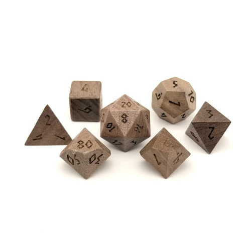 Set of 7 wooden carved RPG dice