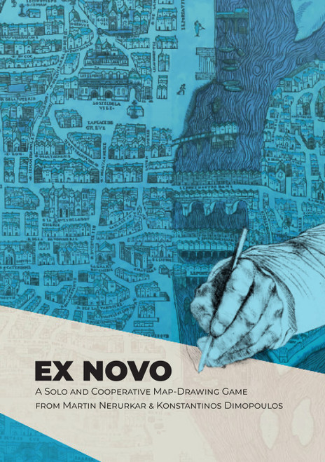 Book cover, depicting a hand drawing an intricate city map