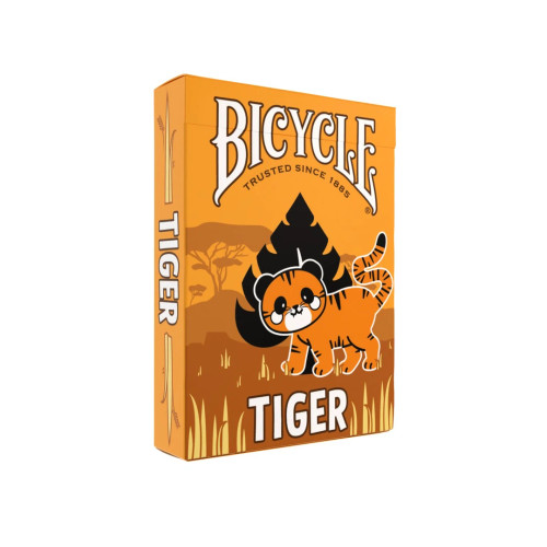 front of card deck box, featuring an orange cute tiger on an orange box