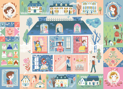 little women featuring the sisters and wallpapered walls of each room of their home