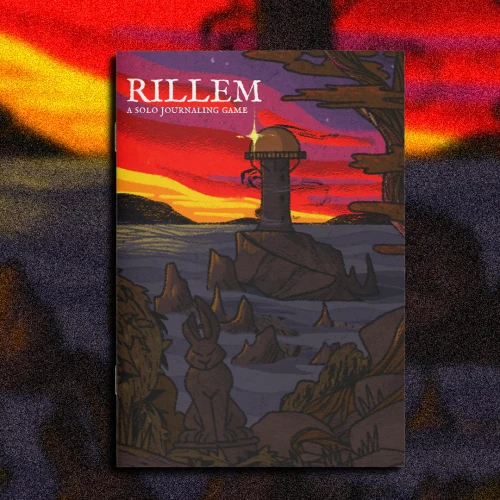 Book cover art, depicting a strange tower on a rocky shoreline