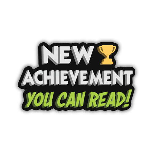 white and green font with a trophy
