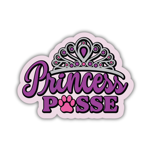 a tiara with purple font and paw print
