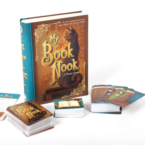 Game box depicting a cat sitting on a stack of books