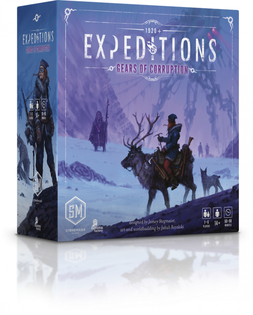 Expansion box art, depicting a warmly dresser traveler riding an elk
