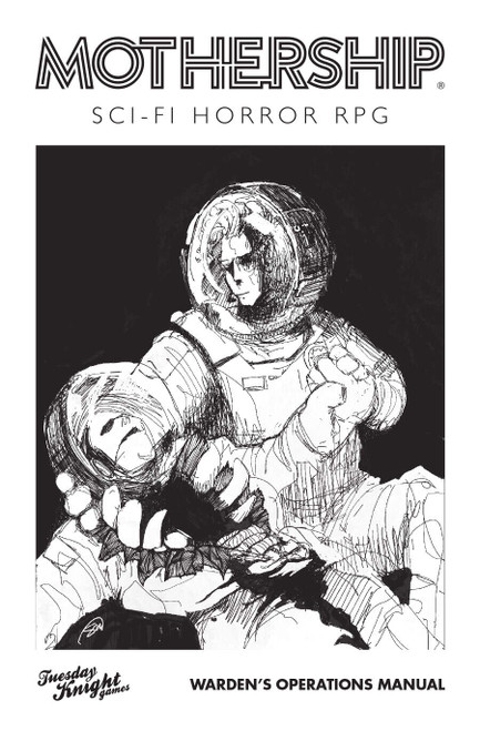 Book cover art, depicting a sketch drawing of an astronaut holding another astronaut with a large chest wound