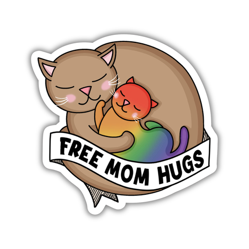 brown cat giving rainbow kitten hug