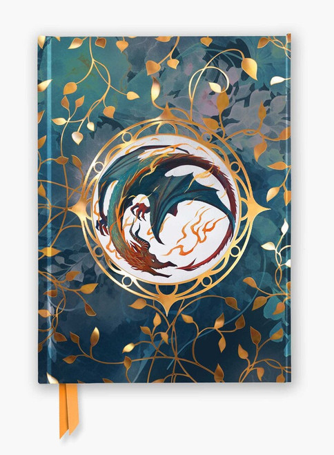 Journal cover, depicting a blue and gold foiled dragon pattern