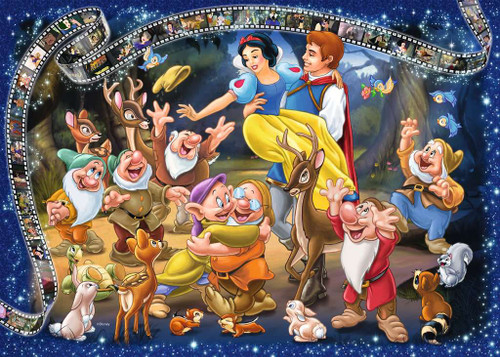 Disney Snow White puzzle image featuring Snow White, the prince and the seven dwarfs